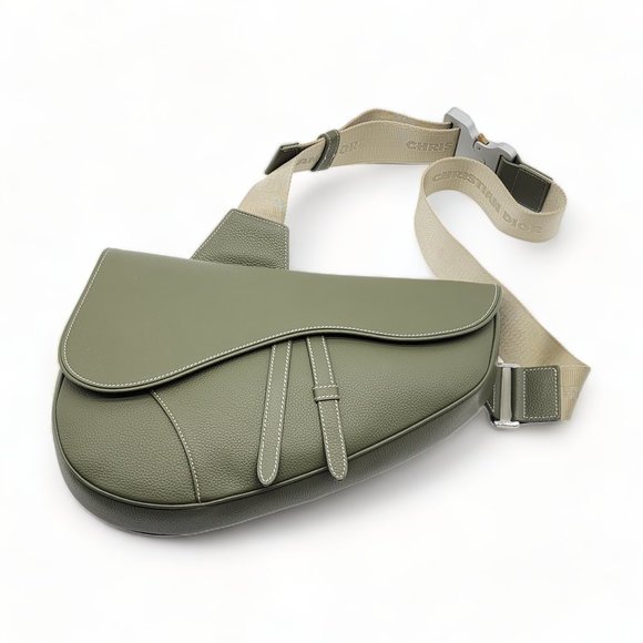 Dior Saddle Grain Leather Large Crossbody Bag with phone case Green - Picture 3 of 15